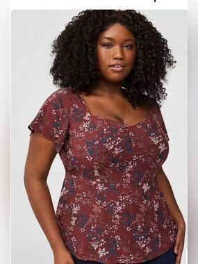 Torrid Size 1 Burgundy Sweetheart Flutter Sleeve Peplum Top